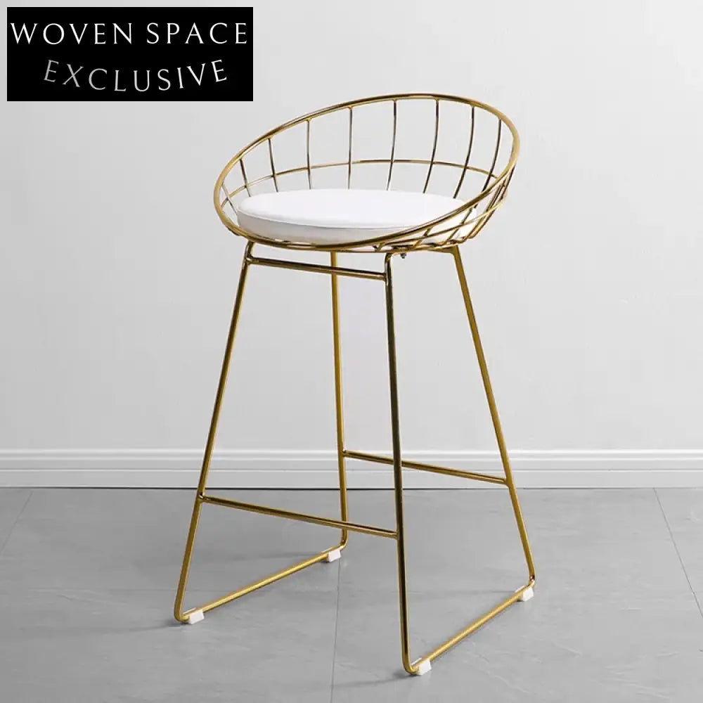 Elegant Gold Stainless Steel Bertoia Wire Frame Cushioned Bar Stool
