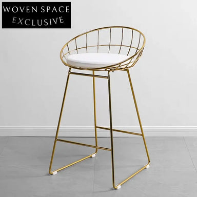 Elegant Gold Stainless Steel Bertoia Wire Frame Cushioned Bar Stool