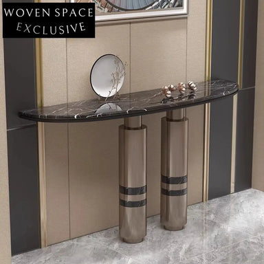 Elegant Gold Stainless Steel Frame Marble Top Hallway Living Room Console Table