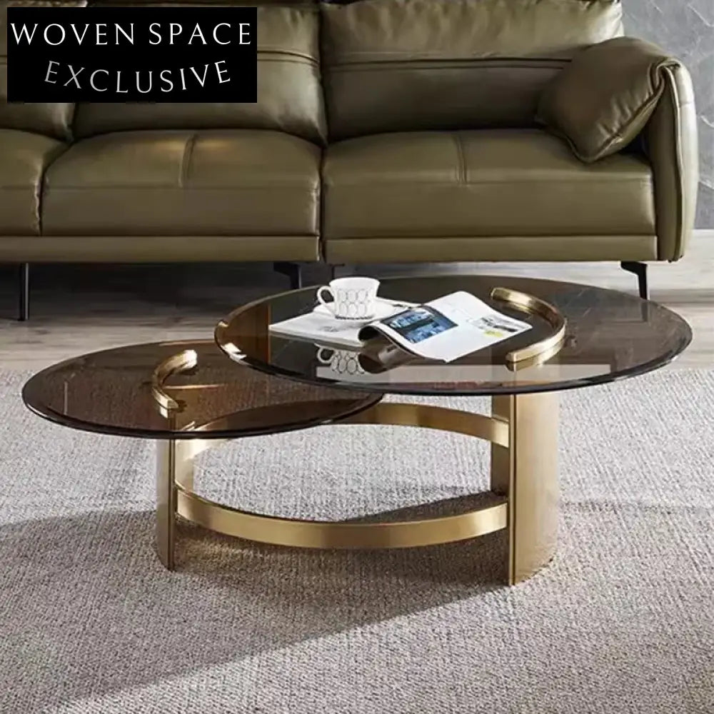 Elegant Gold Stainless Steel Glass Top Modern Living Room Coffee Table