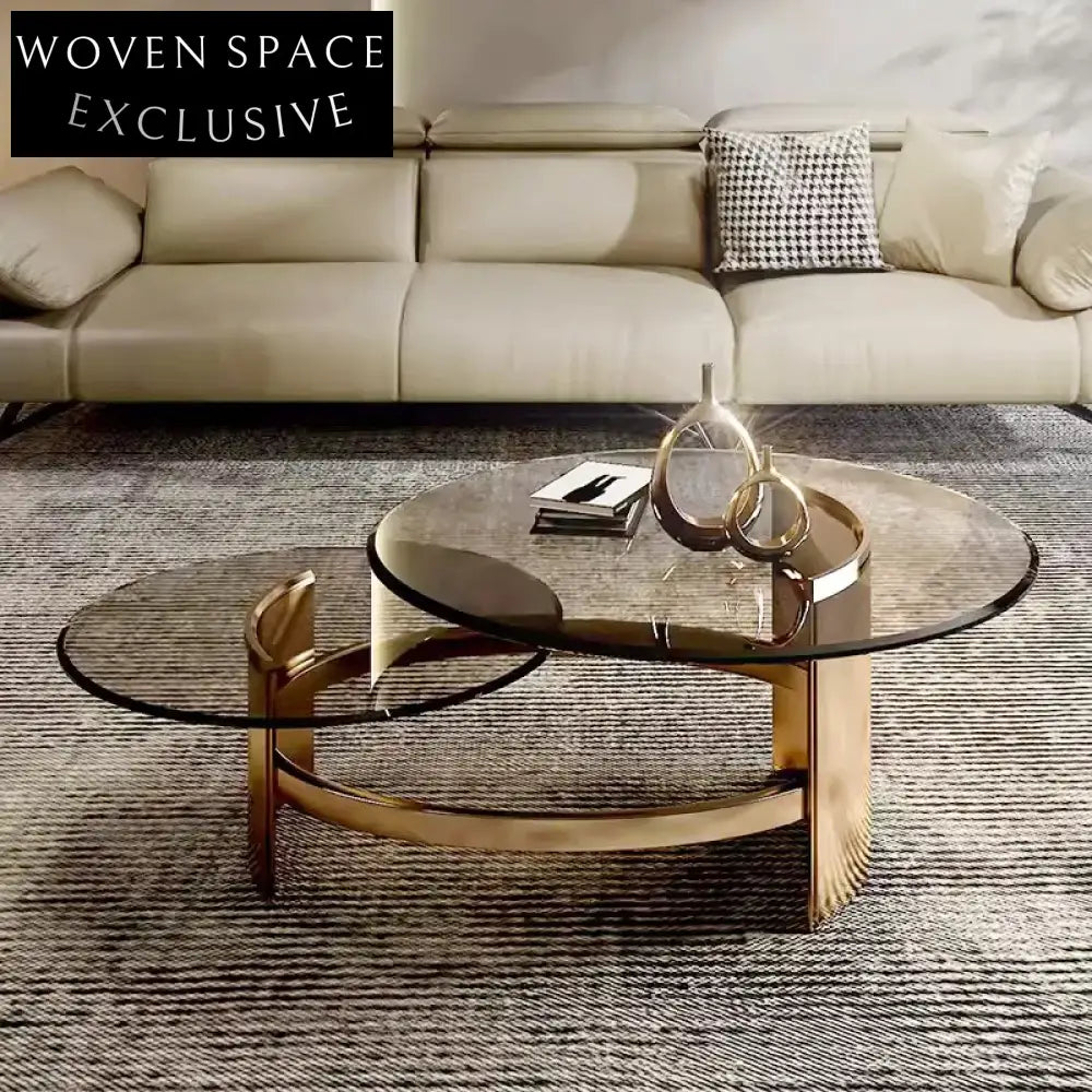 Elegant Gold Stainless Steel Glass Top Modern Living Room Coffee Table