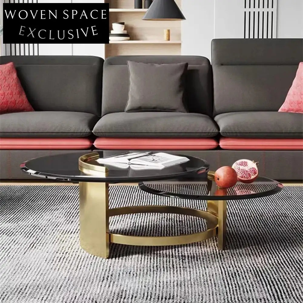 Elegant Gold Stainless Steel Glass Top Modern Living Room Coffee Table