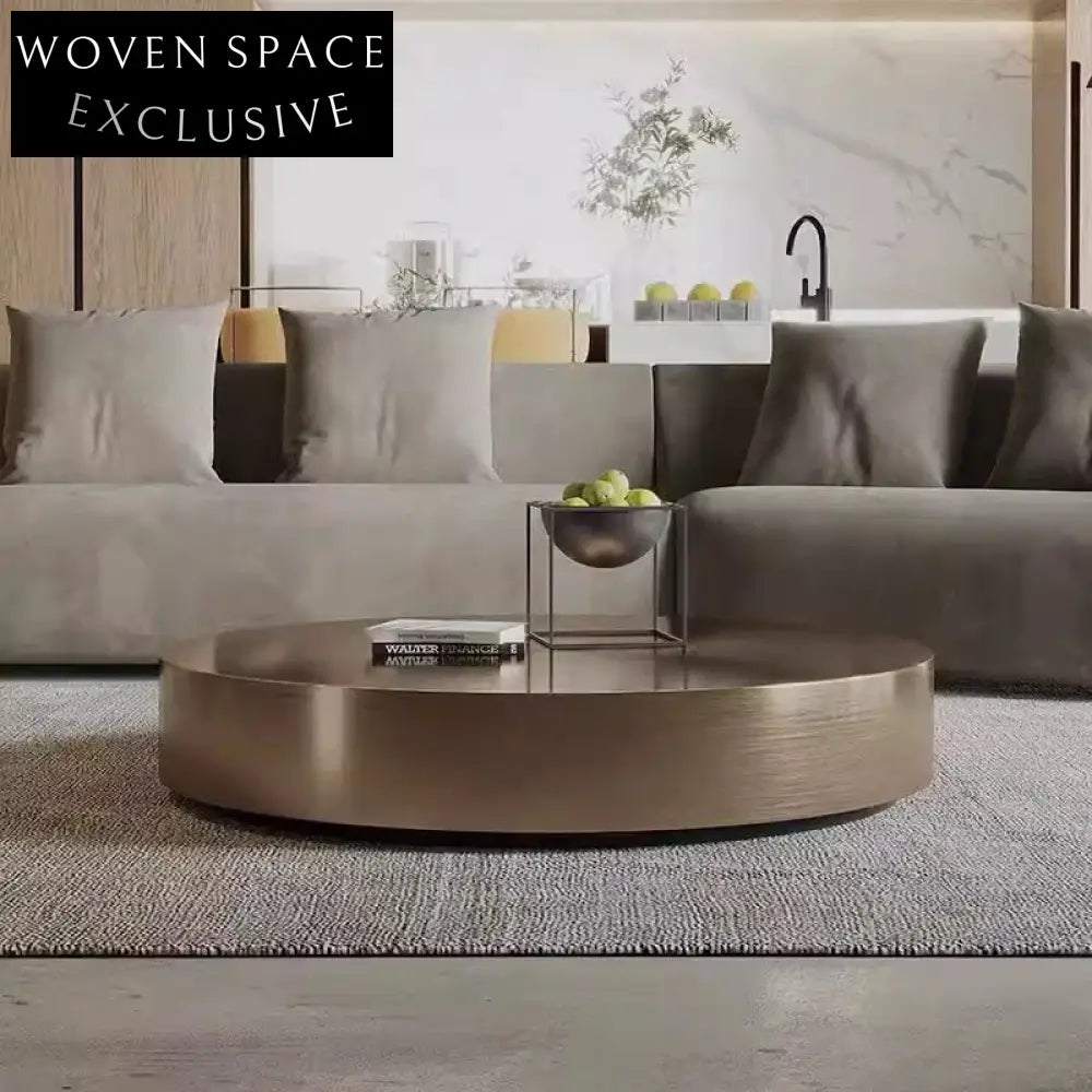 Elegant Gold Stainless Steel Round Accent Coffee Table for Modern Living Room