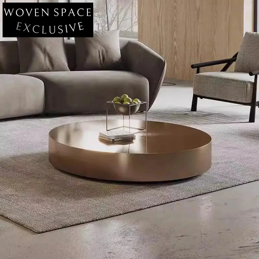 Elegant Gold Stainless Steel Round Accent Coffee Table for Modern Living Room