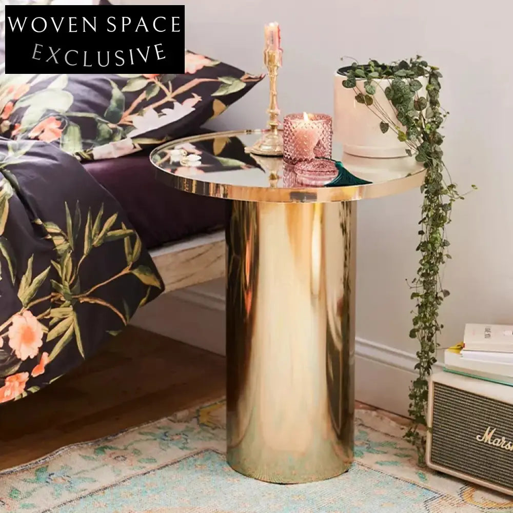 Elegant Gold Stainless Steel Round Mirror Top Coffee Table Set