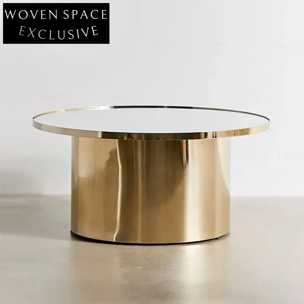 Elegant Gold Stainless Steel Round Mirror Top Coffee Table Set
