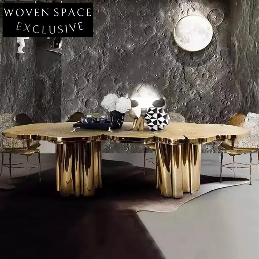 Elegant Gold Stainless Steel Round Rectangle Modern Dining Table