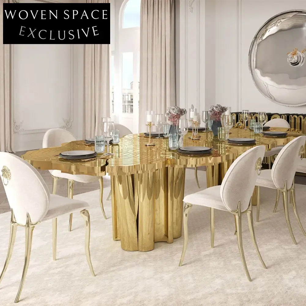 Elegant Gold Stainless Steel Round Rectangle Modern Dining Table