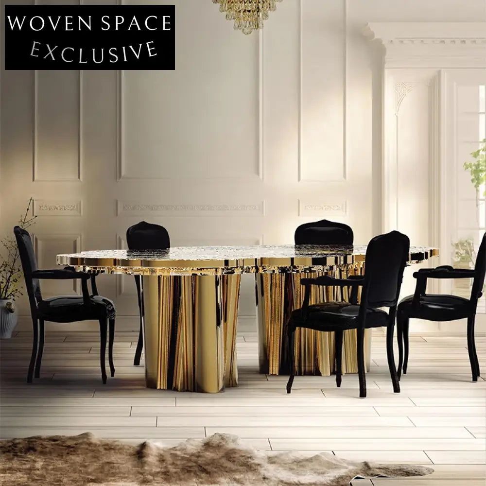 Elegant Gold Stainless Steel Round Rectangle Modern Dining Table