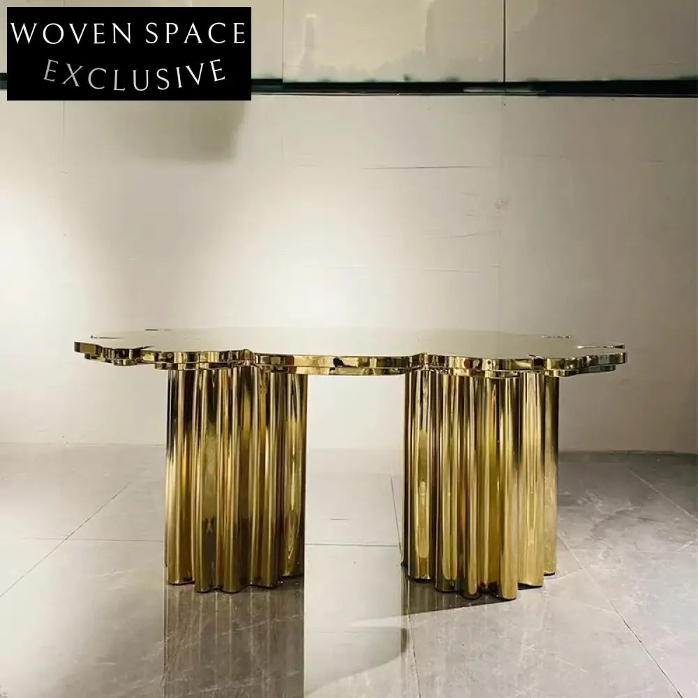 Elegant Gold Stainless Steel Round Rectangle Modern Dining Table