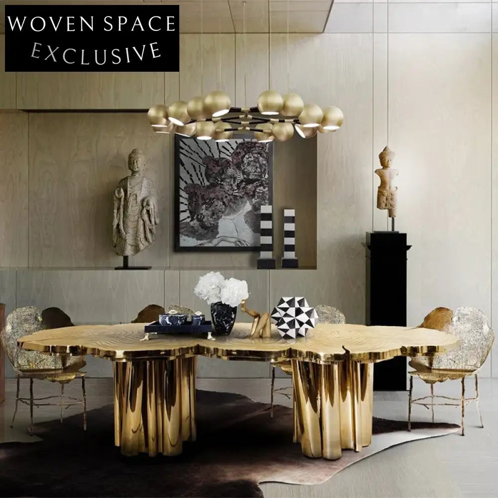 Elegant Gold Stainless Steel Round Rectangle Modern Dining Table