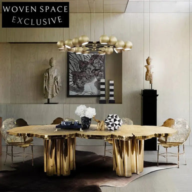 Elegant Gold Stainless Steel Round Rectangle Modern Dining Table