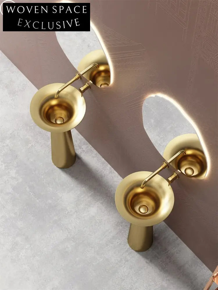 Elegant Gold Trumpet Pedestal Sink, 304 Stainless Steel Freestanding Bathroom Basin