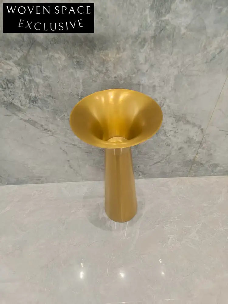 Elegant Gold Trumpet Pedestal Sink, 304 Stainless Steel Freestanding Bathroom Basin