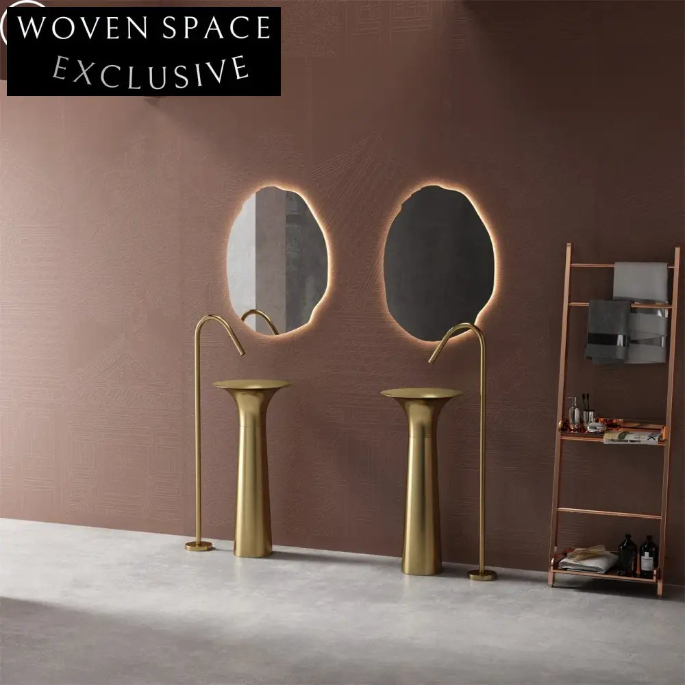 Elegant Gold Trumpet Pedestal Sink, 304 Stainless Steel Freestanding Bathroom Basin