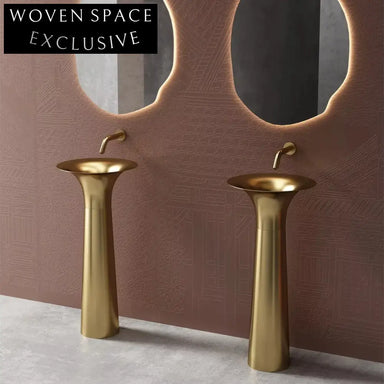 Elegant Gold Trumpet Pedestal Sink, 304 Stainless Steel Freestanding Bathroom Basin