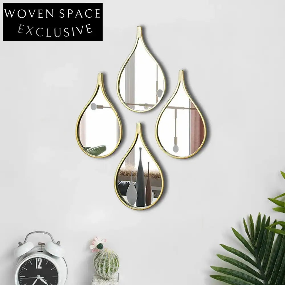 Elegant Gold Wood Frame Drop Shape Wall Mirror Modern Nordic Decorative Accent Piece