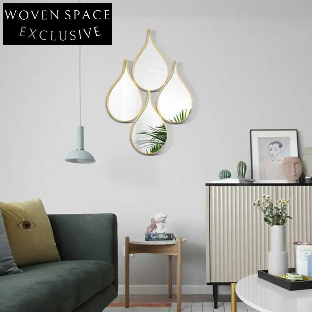 Elegant Gold Wood Frame Drop Shape Wall Mirror Modern Nordic Decorative Accent Piece