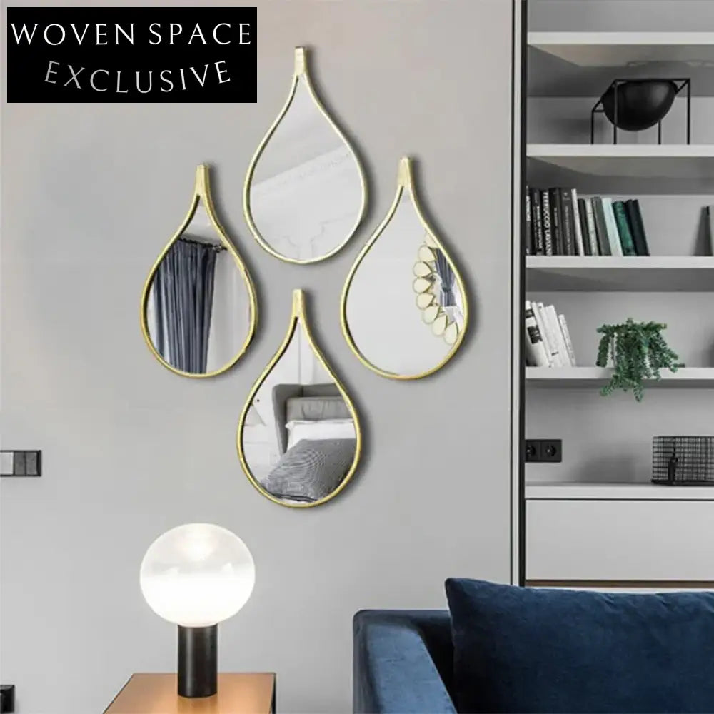 Elegant Gold Wood Frame Drop Shape Wall Mirror Modern Nordic Decorative Accent Piece