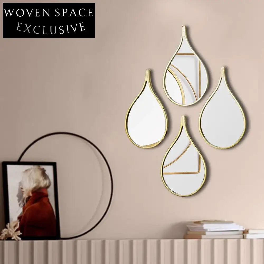 Elegant Gold Wood Frame Drop Shape Wall Mirror Modern Nordic Decorative Accent Piece