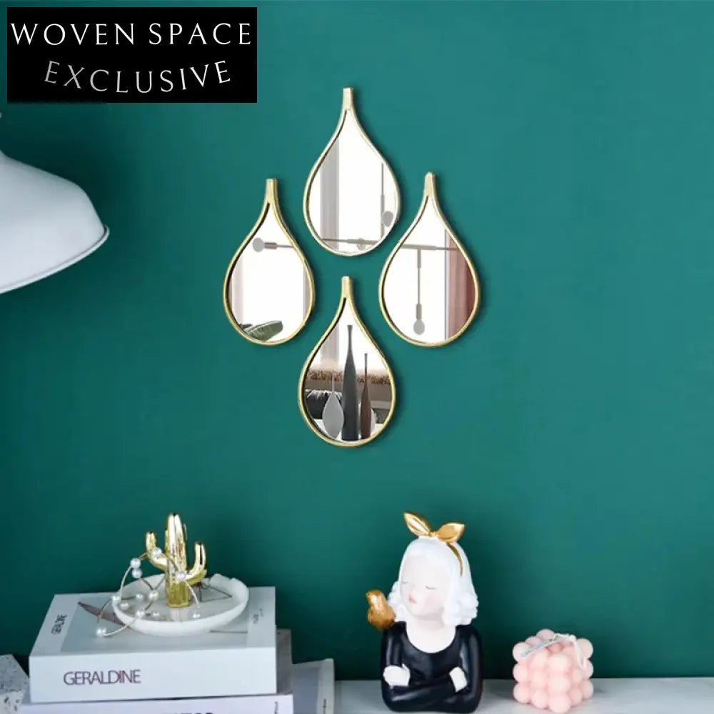 Elegant Gold Wood Frame Drop Shape Wall Mirror Modern Nordic Decorative Accent Piece
