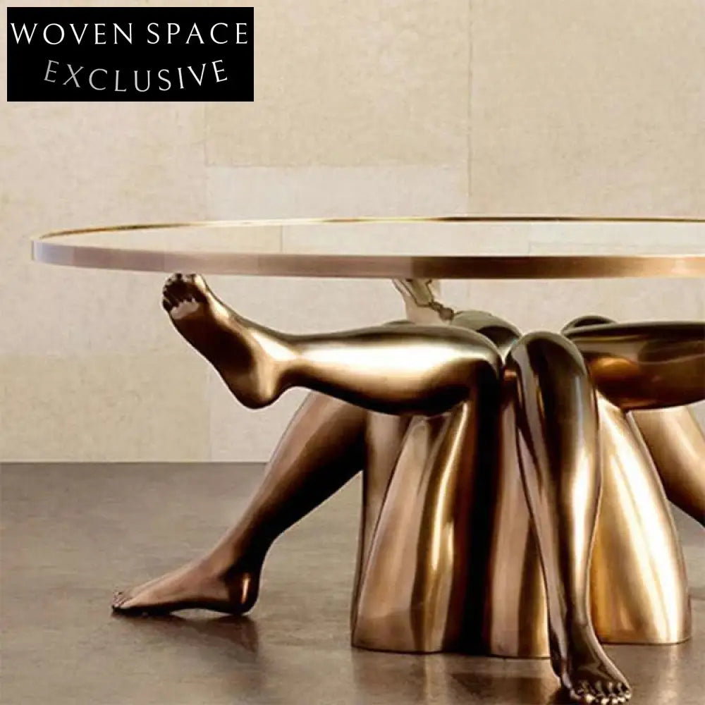 Elegant Golden Art Design Glass Top Coffee Table for Living Room