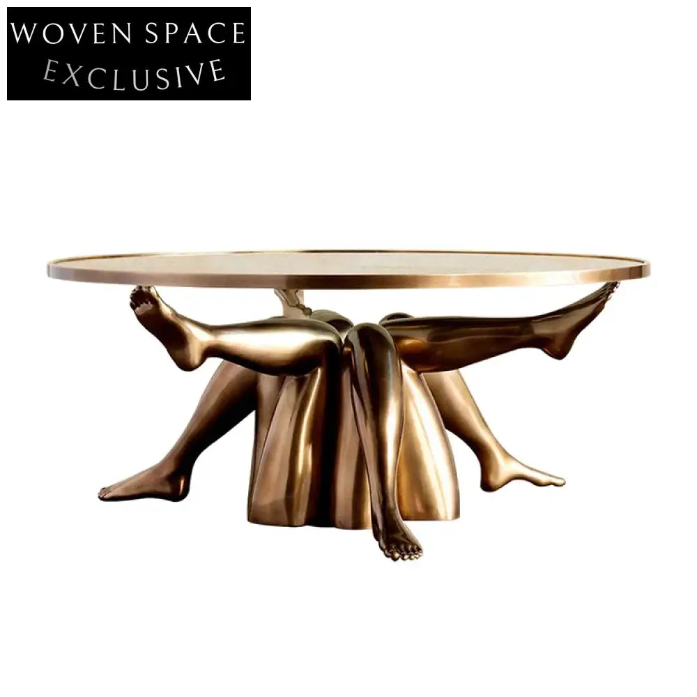 Elegant Golden Art Design Glass Top Coffee Table for Living Room