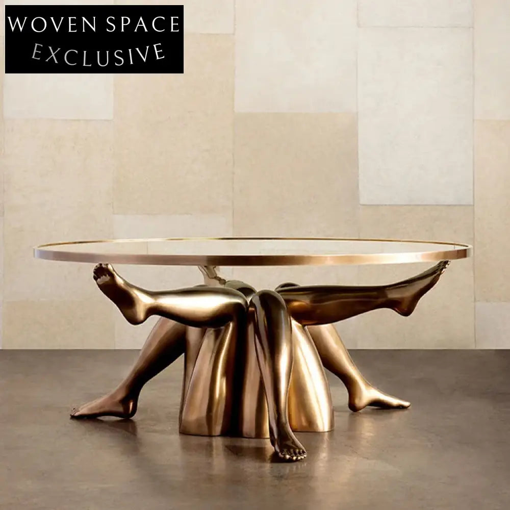 Elegant Golden Art Design Glass Top Coffee Table for Living Room