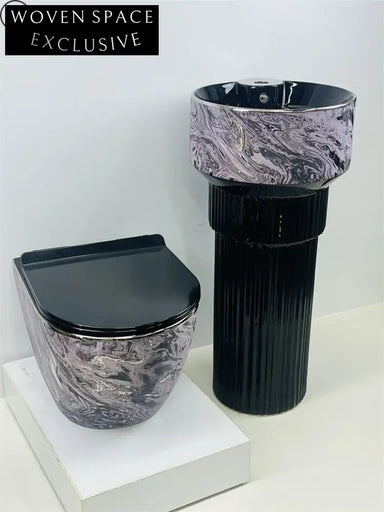 Elegant Golden Ceramic Pedestal Wash Basin, Modern Floor Mounted Bathroom Sink