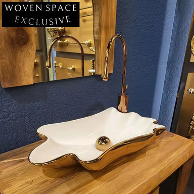 Elegant Golden Ceramic Round Vessel Sink for Luxury Bathroom Countertops