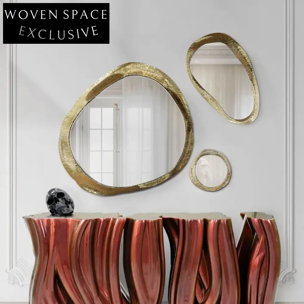 Elegant Golden Irregular Wall Mirror - Modern Decorative Accent Dressing Mirror