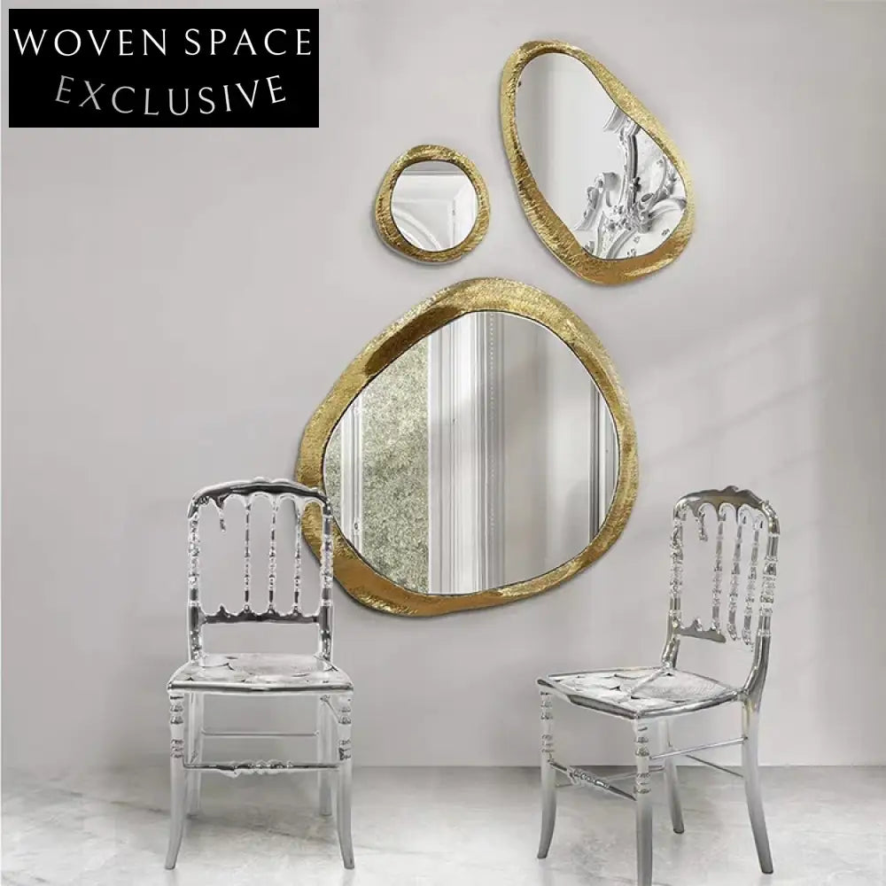 Elegant Golden Irregular Wall Mirror - Modern Decorative Accent Dressing Mirror