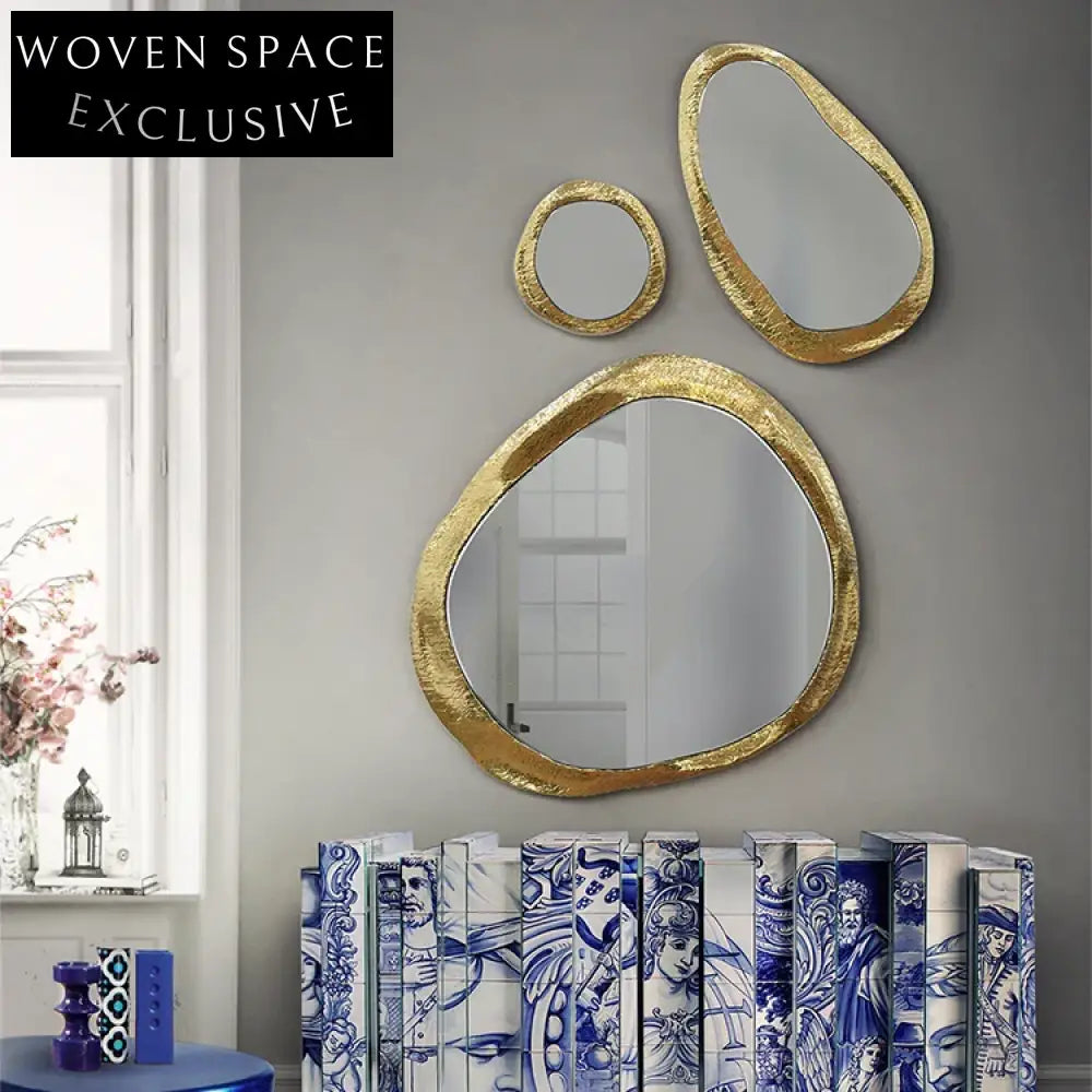 Elegant Golden Irregular Wall Mirror - Modern Decorative Accent Dressing Mirror