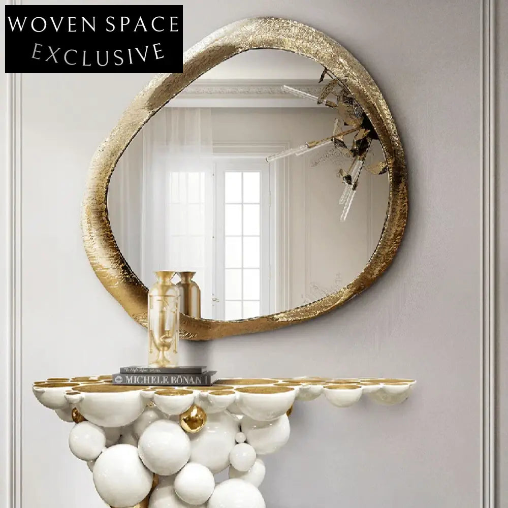 Elegant Golden Irregular Wall Mirror - Modern Decorative Accent Dressing Mirror