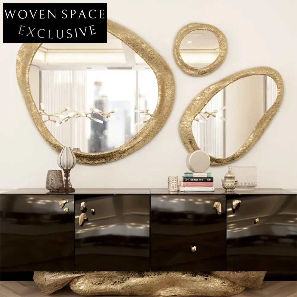 Elegant Golden Irregular Wall Mirror - Modern Decorative Accent Dressing Mirror