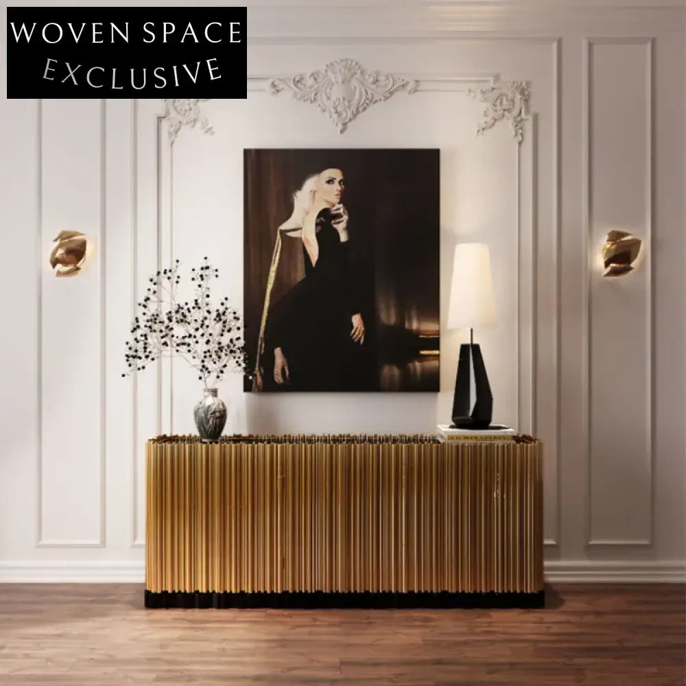 Elegant Golden Metal 4-Door Console for Modern Living Room Sideboard