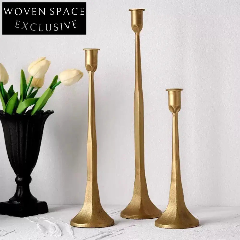 Elegant Golden Metal Home Table Decor Candle Holder Set