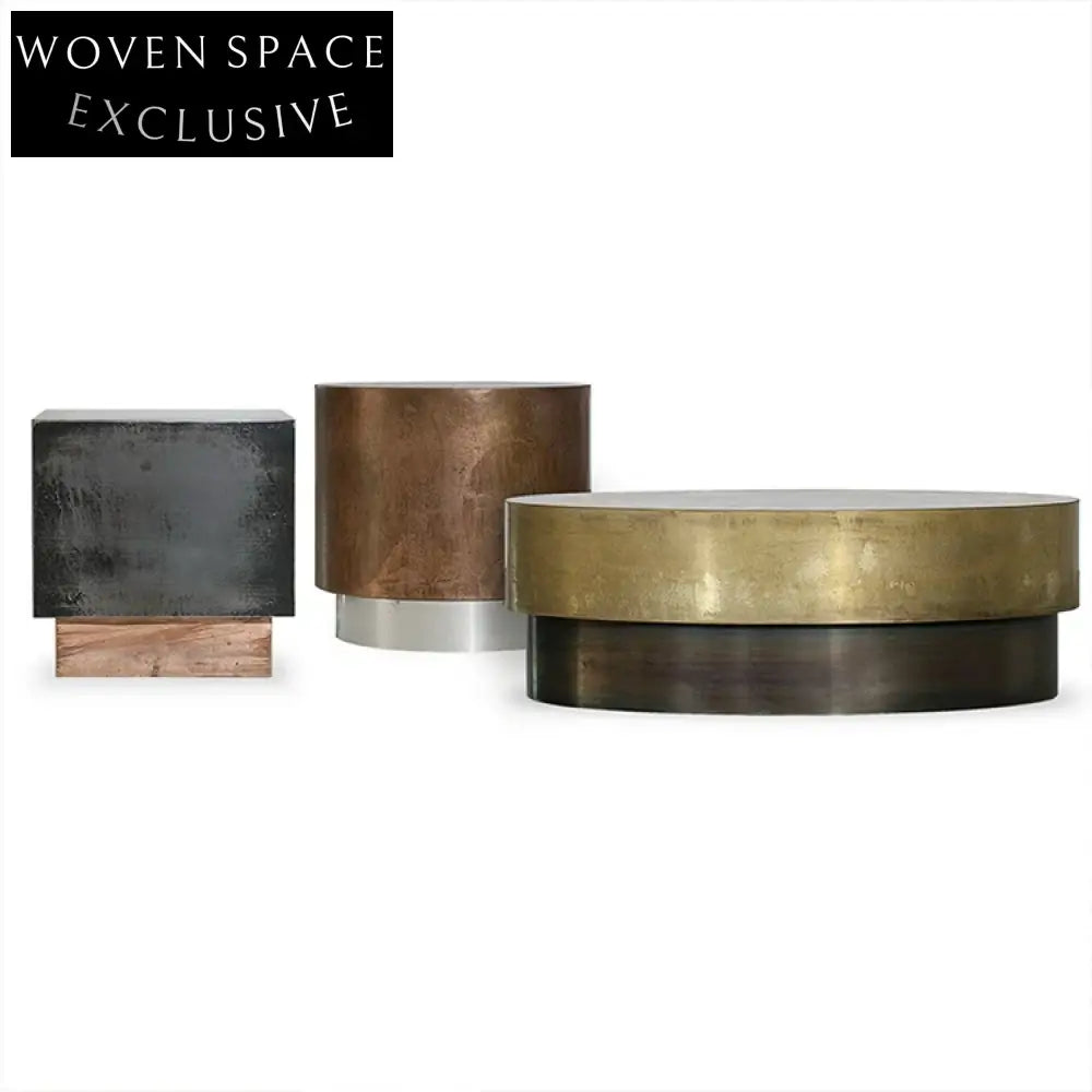 Elegant Golden Stainless Steel Modern Round Square Coffee Side Table