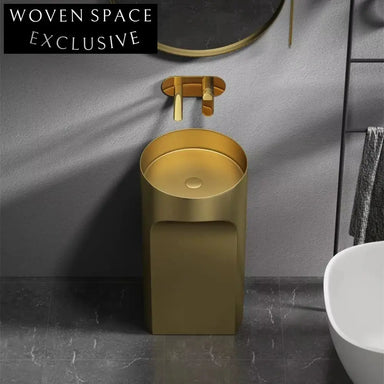 Elegant Golden Stainless Steel Pedestal Sink for Modern Bathroom Spaces