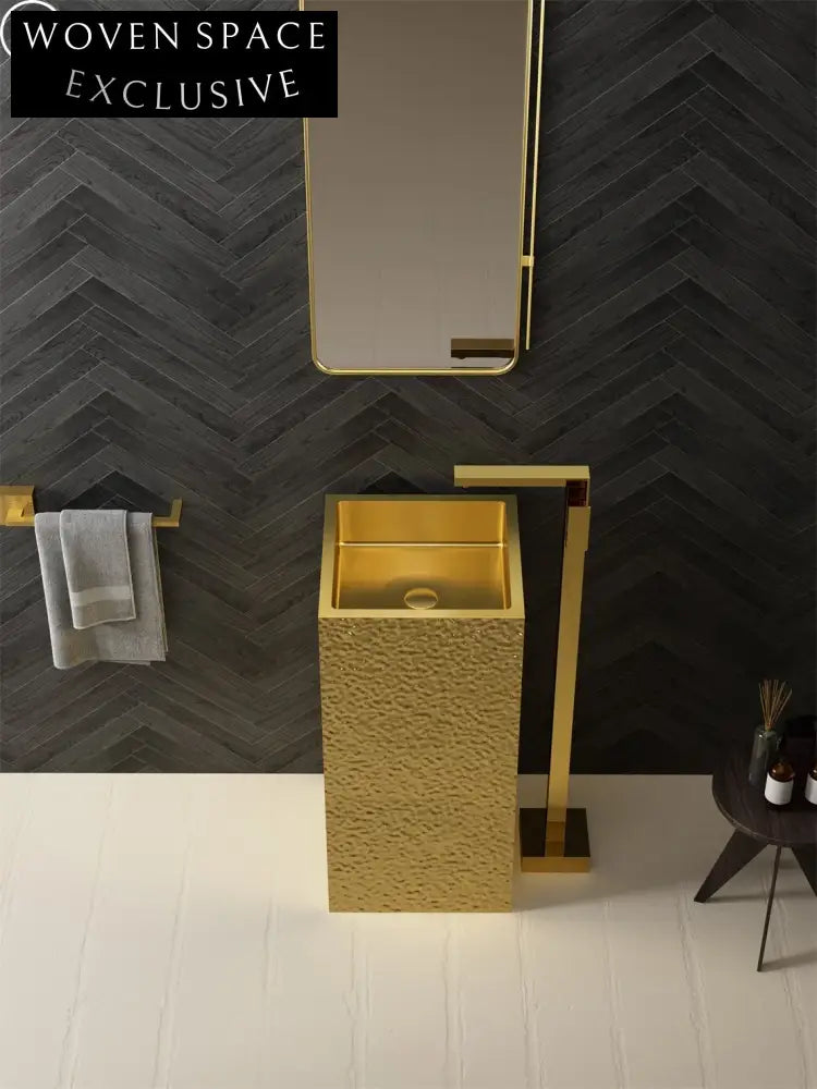 Elegant Golden Stainless Steel Pedestal Sink for Modern Bathroom Spaces