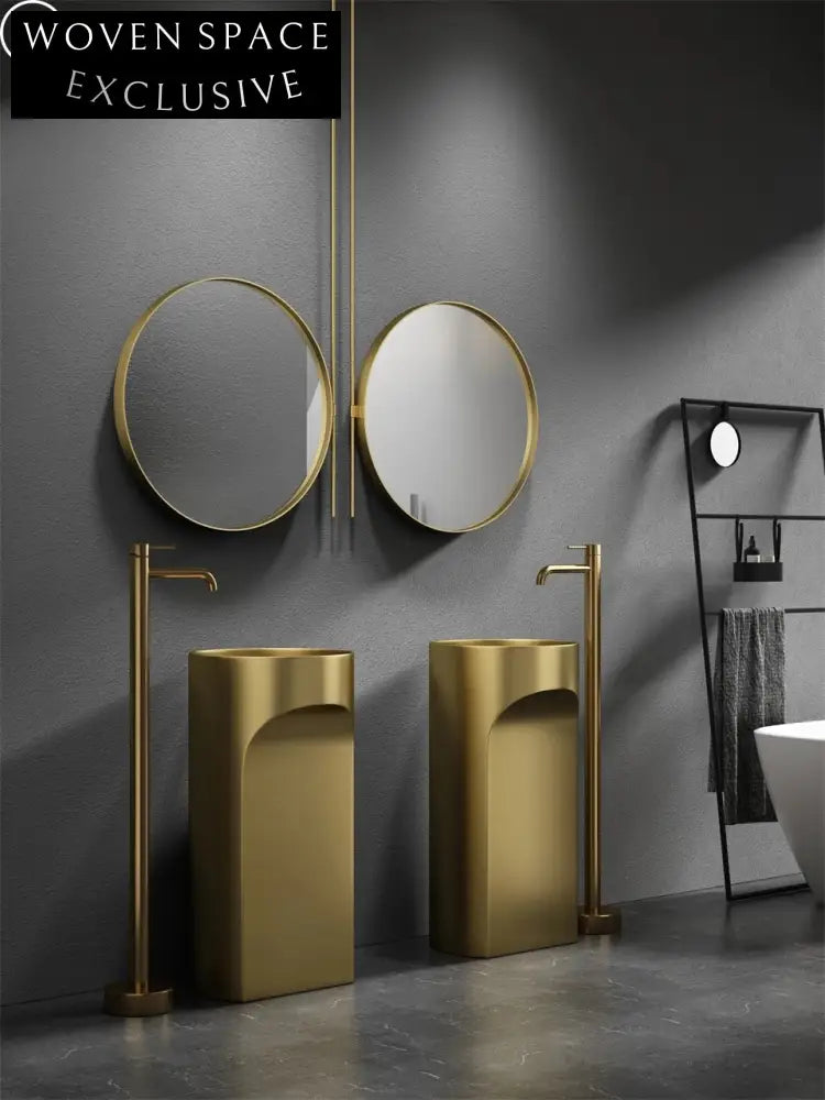Elegant Golden Stainless Steel Pedestal Sink for Modern Bathroom Spaces