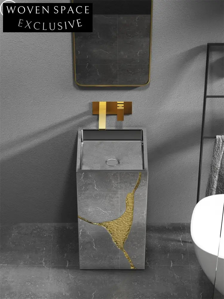 Elegant Golden Stainless Steel Pedestal Sink for Modern Bathroom Spaces