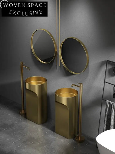 Elegant Golden Stainless Steel Pedestal Sink for Modern Bathroom Spaces
