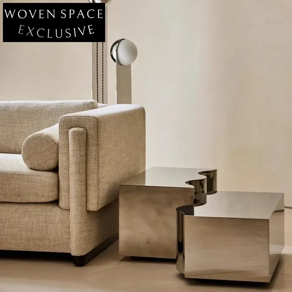 Elegant Golden Stainless Steel Rectangle Coffee and Side Table Set