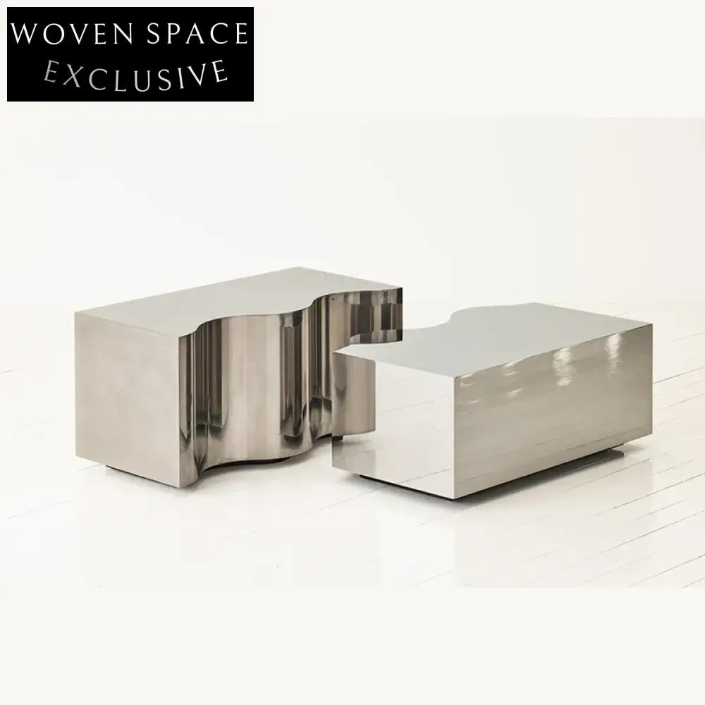 Elegant Golden Stainless Steel Rectangle Coffee and Side Table Set