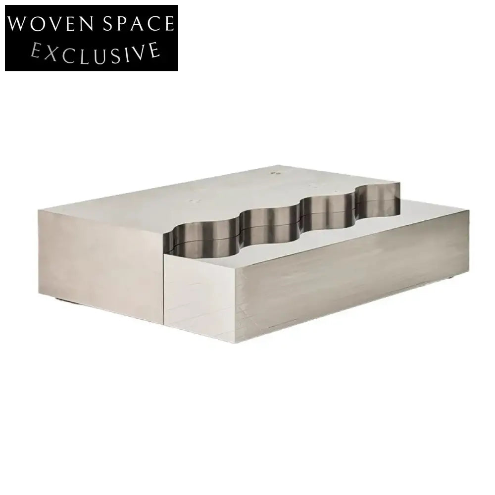 Elegant Golden Stainless Steel Rectangle Coffee and Side Table Set