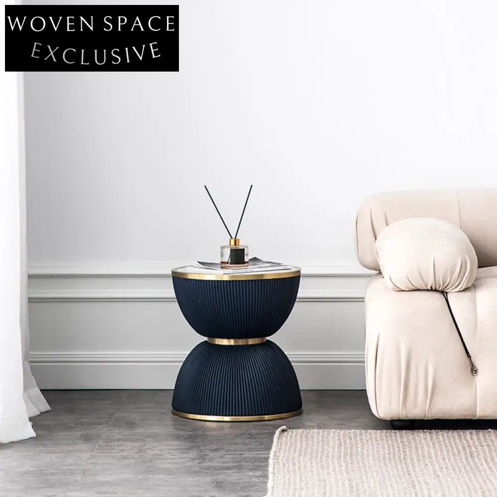 Elegant Golden Stainless Steel Round Sofa Side Table with Faux Marble Top