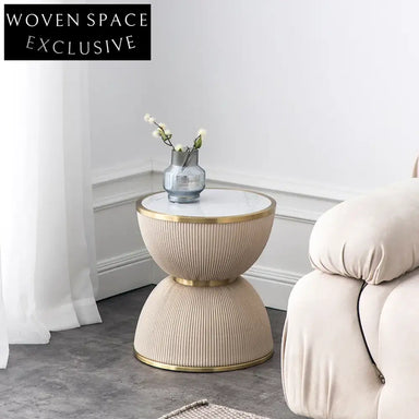 Elegant Golden Stainless Steel Round Sofa Side Table with Faux Marble Top