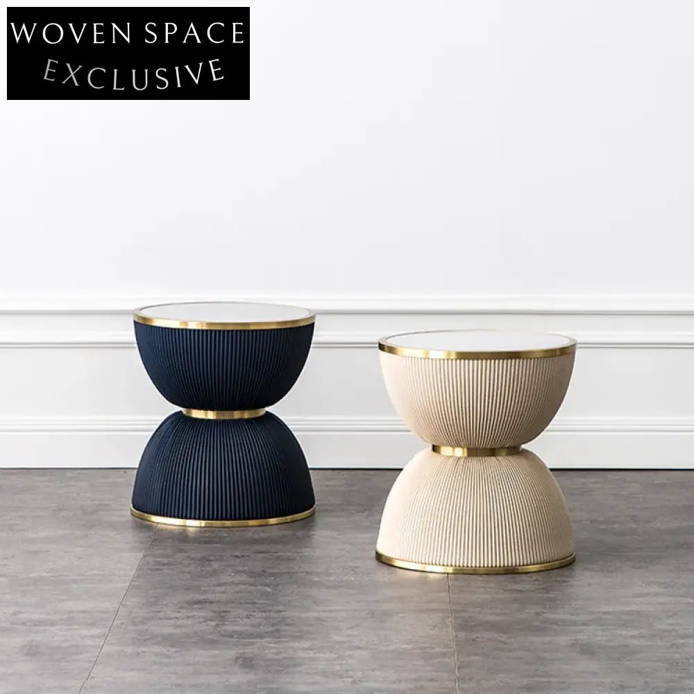 Elegant Golden Stainless Steel Round Sofa Side Table with Faux Marble Top