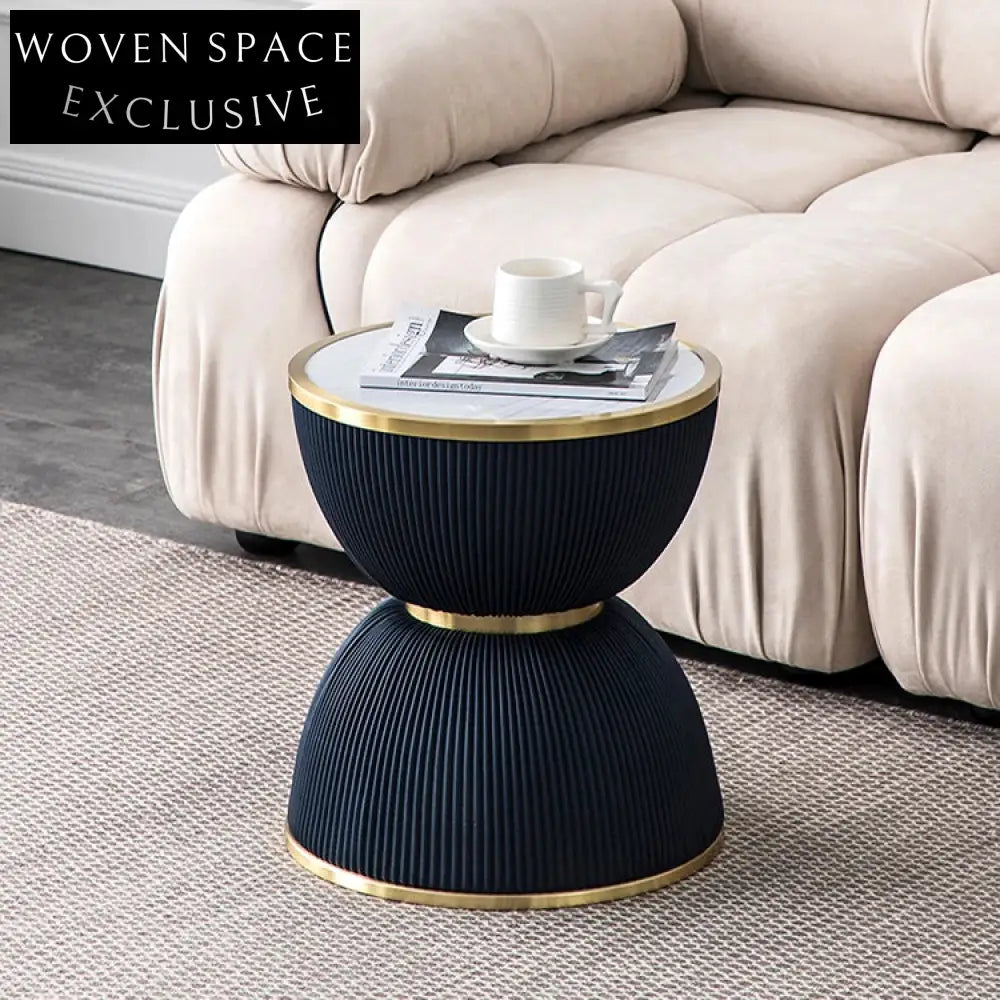 Elegant Golden Stainless Steel Round Sofa Side Table with Faux Marble Top